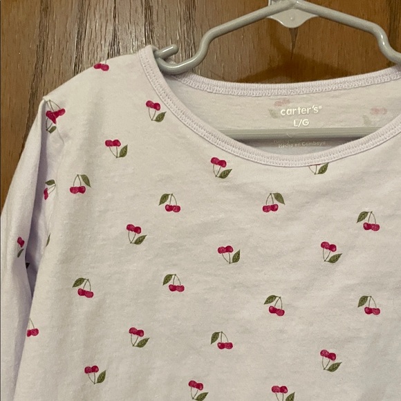 Carter's UGC Girls Sz Large Purple Cherry Print Long Sleeve Tee Red Green Poplin - Picture 7 of 12